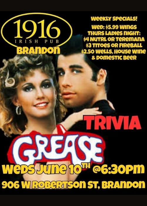 Grease Trivia event at 1916 Irish Pub in Brandon Florida