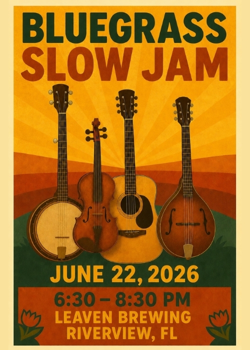 Bluegrass Slow Jam event at Leaven Brewing Co. in Riverview Florida