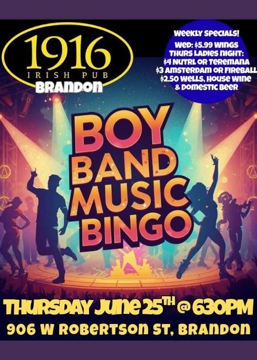 Boy Bands Music Bingo event at 1916 Irish Pub Brandon in Brandon Florida