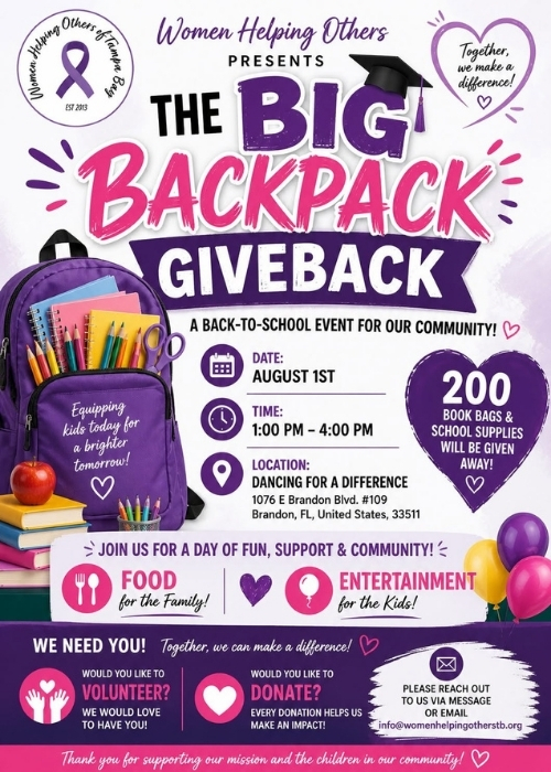 The Big Backpack Giveback back-to-school event at Dancing for A Difference in Brandon Florida