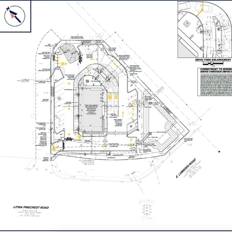 proposed McDonald's site plan drawing at Lithia Pinecrest Road and Lumsden in Brandon FL