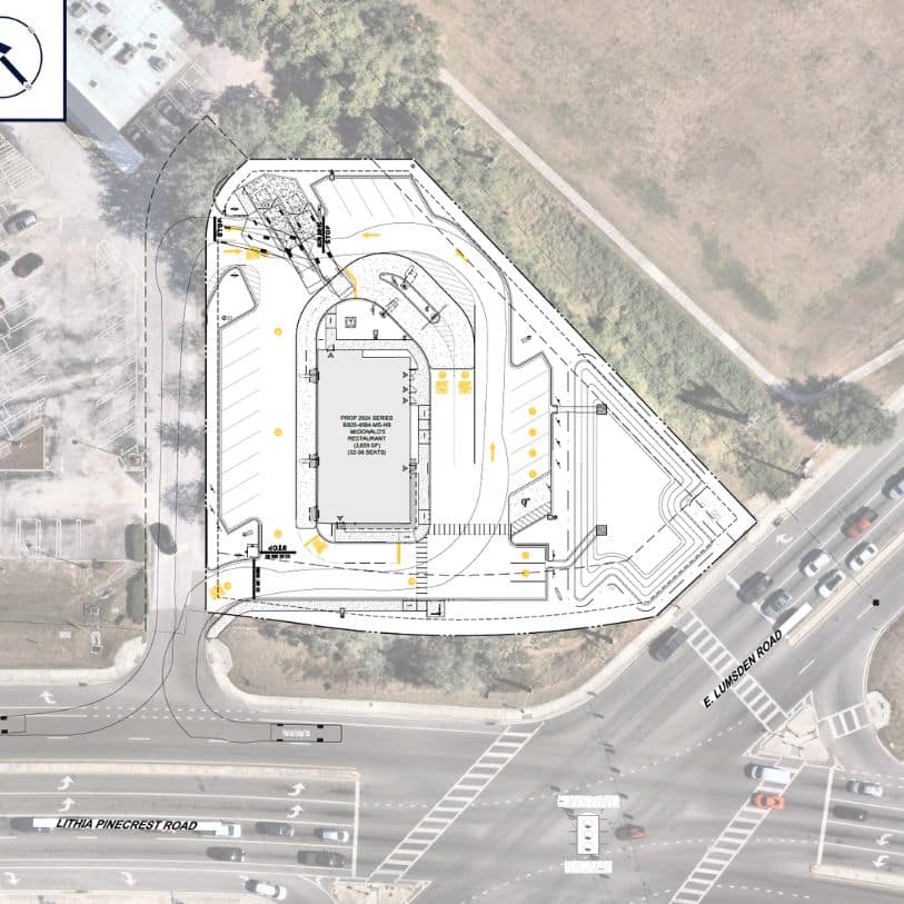 aerial view of proposed new McDonald's coming to Brandon FL at Lithia Pinecrest and Lumsden