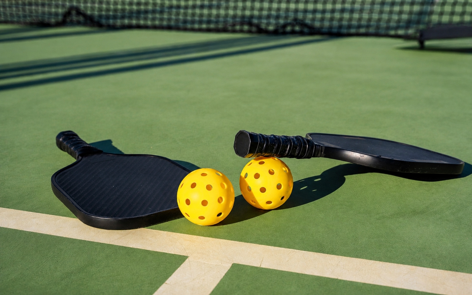 Where to play pickleball in Brandon FL, paddles and balls on an outdoor court