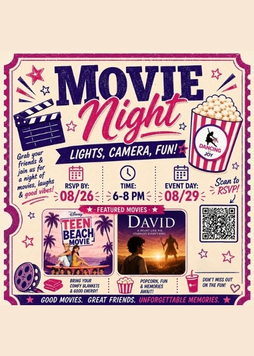 Movie Night event at Dancing for Joy in Riverview Florida
